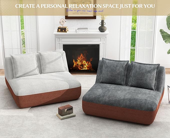 Hobestluk Small Couches for Small Spaces42” Mini Loveseat Sofa 2-Seater Armless Sofa Chair with Side Pocket for Living RoomBedroomDormOffice (Terracotta+Grey)