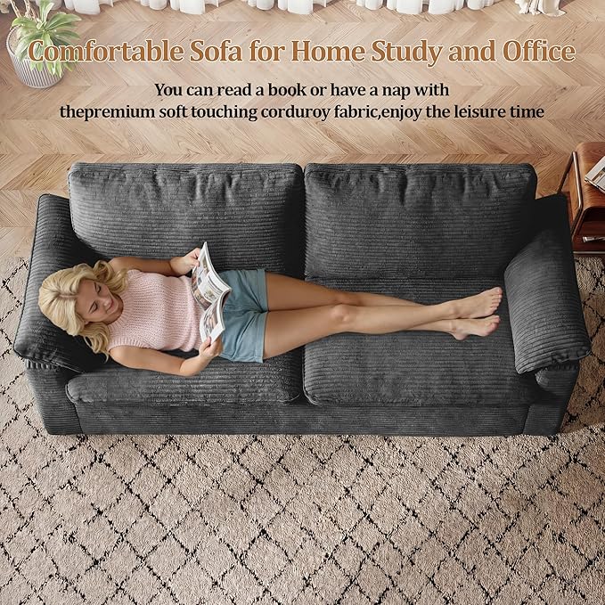 WEUP 86 Loveseat Sofa Grey Corduroy Couches for Living RoomMid Century Modern Love SeatSuper Comfy Cloud SofasDeep SeatWide ArmrestSturdy Frame for Bedroom Apartment Office