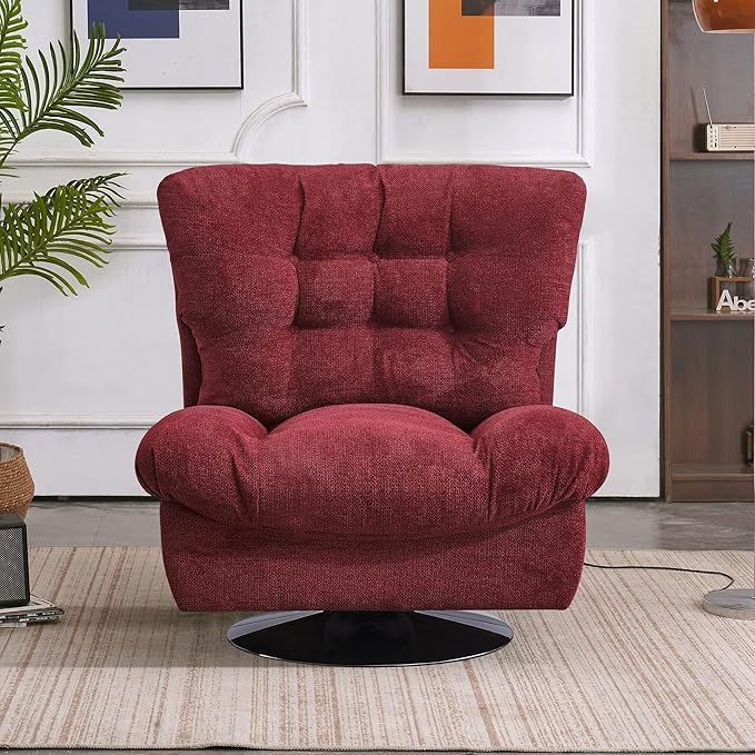 MCombo Swivel Accent Chair Modern Tufted Upholstered Armless Chairs Wide Seat Single Sofa Chair for Living Room Bedroom LW753 (Burgundy)