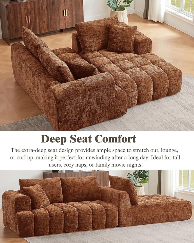 108 Boneless Cloud Modular Sectional Couch for Living Room L Shaped Sofa with Chaise | Chenille Fabric | Compressed Foam Sofa for Living Room | No Assembly (Orange Right Hand Facing)