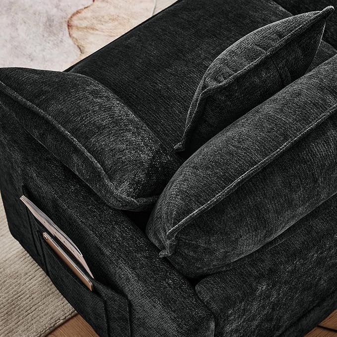 KEIKI 101.9 Modular Sectional Sofa with Movable Ottoman 3 Seat Modern Sofa Set L-Shape Sectional Couches for Living Room Apartment Black