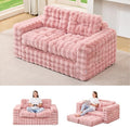 Hobestluk Sofa Couch Loveseat Sofa with Bubble Fabric 2-Seater Sofa for Small Spaces Comfortable Foam Floor Sofa 2 in 1 Boneless Couch for Living Room Bedroom Apartment or Office (Pink Loveseat)