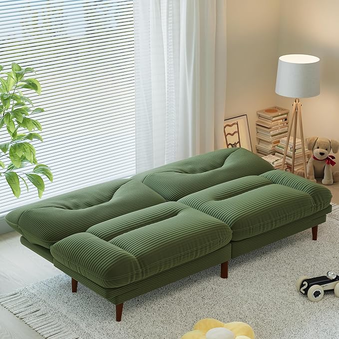 Homall Futon Sofa Bed Modern Loveseat Futon Couch with Adjustable Backrest and Armrests Sleeper Sofa Bed with Wood Frame for Living Room Office Apartment (Corduroy Green)
