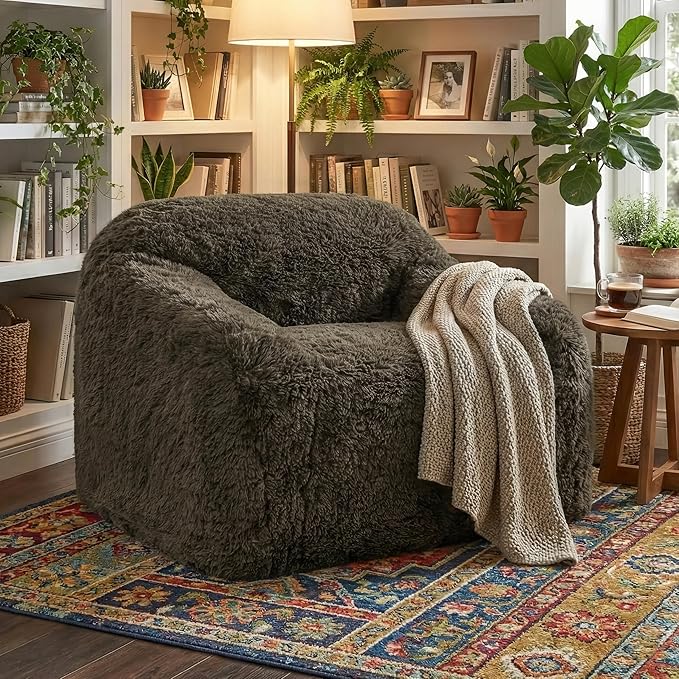 Furniture of America Fexon Modern Upholstered 1-Seater Foam Sofa Chair with Curved Arm Compressed Couch in a Box No Assembly Required for Living Room Home Theater and Office Cub Brown