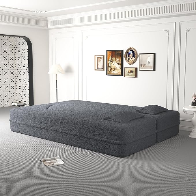 78 Oversized Convertible Folding Sofa Bed Full Size 35D Full Foam Futon Loveseat Fold Out Couch Floor Mattress Teddy Fleece Lazy Lounge Sofabed for Living Room/Dorm/Guest Use/Home Office/Apartment