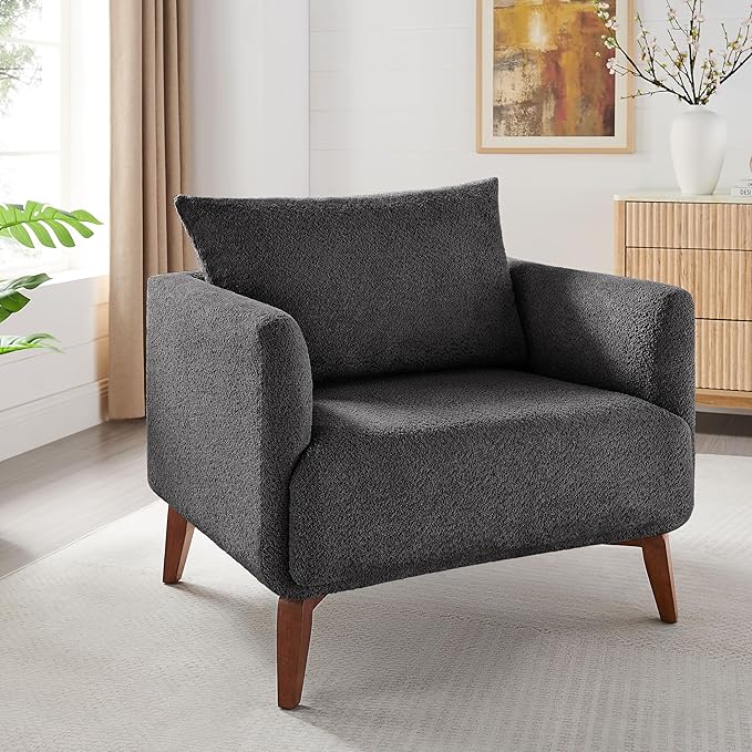 Oversized Accent Chair Modern Boucle Armchair for Living Room Sets of 2 - 37 Wide &amp Cozy Reading Chair with Solid Wood Legs Dark Gray Upholstered Lounge Chair for Bedroom &amp Office (Easy Asse