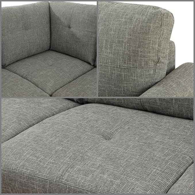 FONTOI L Shaped Sectional Couches Lounge Modular Sectional Sofa for Living Room Bedroom Furniture Comfortable 4 Seat Couch with Ottoman Storage &amp Chaise Grey