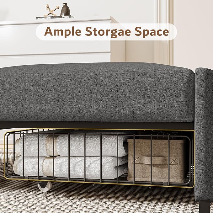 Sofa Bed Chair 3-in-1 Convertible Sleeper Chair with Storage Drawer Lambswool Fabric Pull Out Couch with Adjustable Backrest for Living Room Bedroom Office Dark Gray