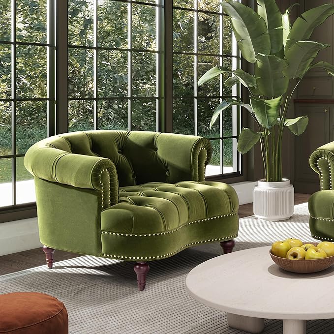 Jennifer Taylor Home La Rosa Victorian Tufted Upholstered Accent Chair Olive Green Performance Velvet