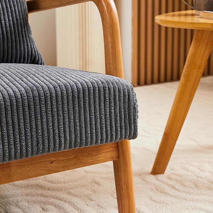 Mid Century Modern Accent Chair Arm Chair Living Room Chairs with Pillow Upholstered Reading Chair with Solid Wood e Living Room Bedroom Balcony (Antique Dark Grey)