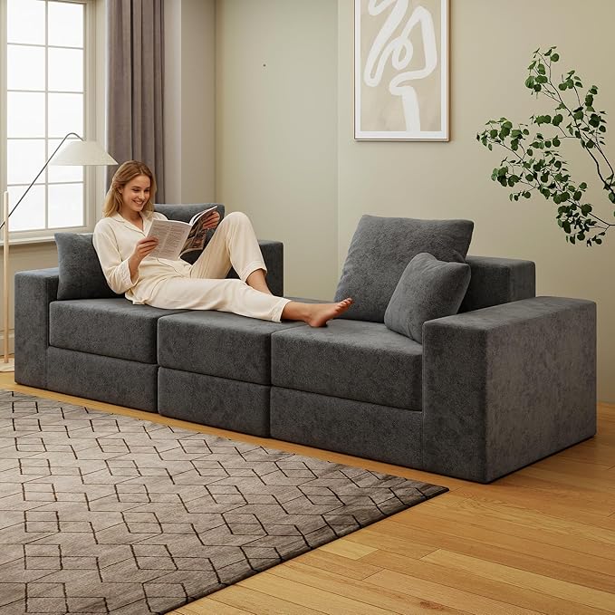 Cloud Modular Sectional Sofa Comfy Boneless Couch for Living Room Modern L-Shaped Couch with Reversible Chaise Customizable Sleeper Sofa with Non Slip No Assembly &amp Deep Seat Dark Grey