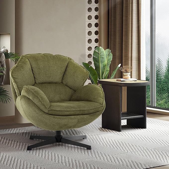 IWMH Swivel Accent Chair for Living Room Upholstered Armchair with Metal Legs Lounge Sofa Chair Comfy Leisure Chairs for Bedroom Reading (Green)