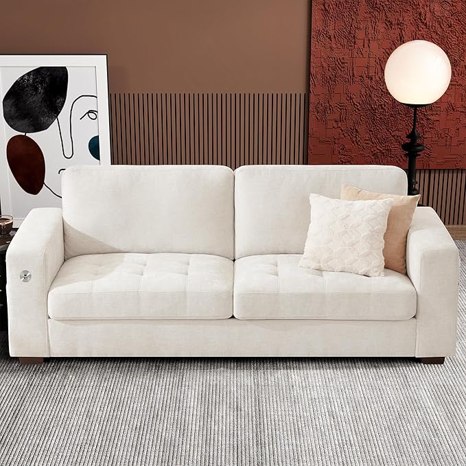 Ihanherry 89 Modern Sofa Cloud Couch Chenille Deep Seat Sofa with Removable Cover for Living Room Bedroom and Apartment Beige