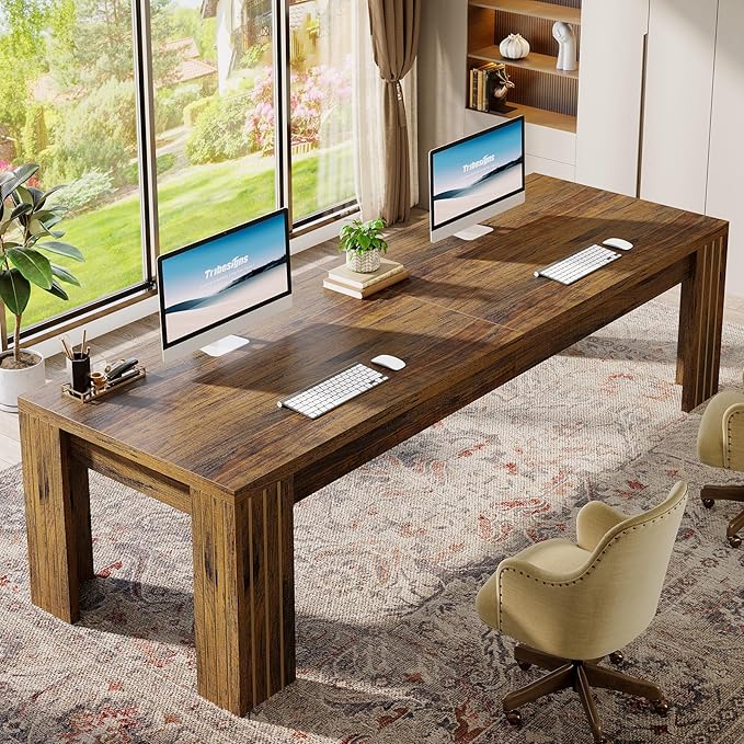 Tribesigns 78.7-Inch Extra Long Computer Desk Two Person Desk Double Gaming Desk for 2 People Workstaion for Home Office Dark Brown