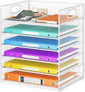 6 Tray Paper Organizer Letter Tray with Handle - Mesh Desk File Organizer Paper Sorter Organizer for Office Home or School File Folder Holder - White