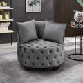 KEIKI Large Velvet Upholstered Barrel Accent Chair w/3 PillowsModern Tufted Leisure Single Cloud Sofa Reading ArmchairComfy Round Living Room Deep Cushion Seating for Office &amp ApartmentDark Gra