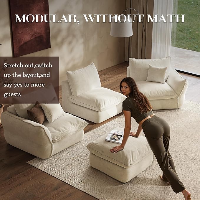 106'' Down Blend L-Shaped Sectional Sofa Deep Seat Feather-Filled Cushions Oversized Cloud Couch with Sink-in Comfort Modern Living Room Sofa – Ivory White