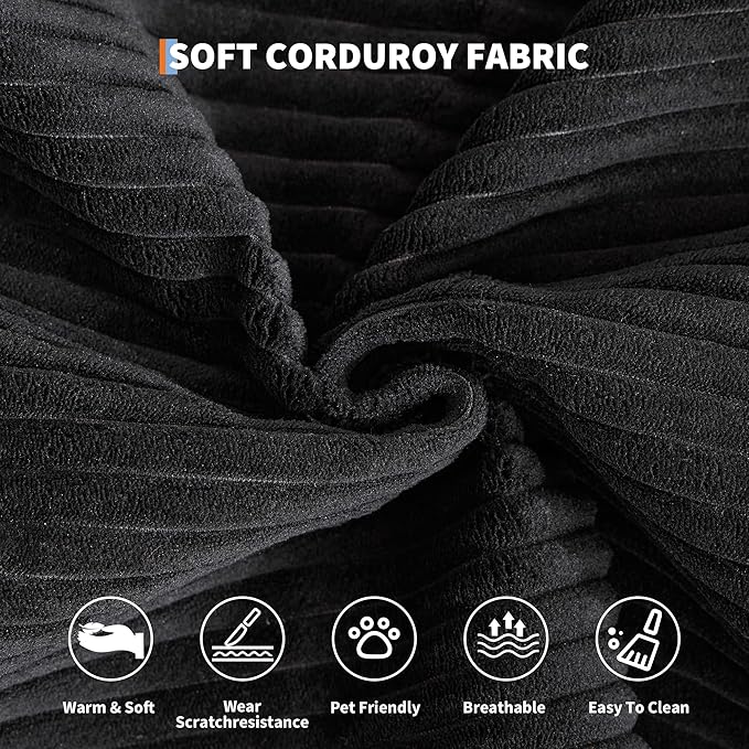 Convertible Sleeper Sofa Bed 78.8 Floor Sofa Bed 5-in-1 Folding Mattress Couch Loveseat with Fixed-Shape Frame Pillow Corduroy Fabric for Living Room Bedroom Lounge Black