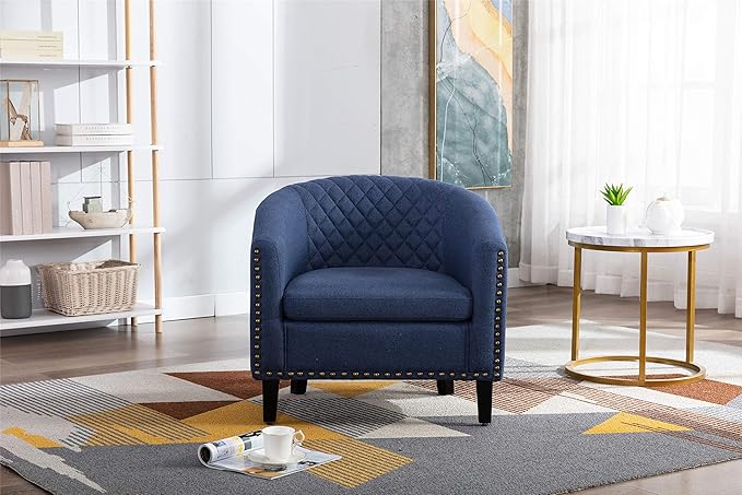 Barrel Chairs with Soft Padded Armrest Club Chairs with Nailheads and Solid Wood Legs for Living Room Bedroom Waiting Room (Linen)
