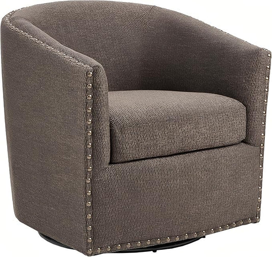 Madison Park Swivel Barrel Accent Chair Upholstered Curved Back with 7-Inch Thick Woven Cushion 360° Swivel Nailhead Trim Comfy Chair for Living Room Bedroom Office 28 Wide Chocolate Tyler