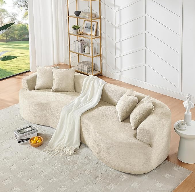 DEINPPA Oversized Modular Couch with 4 Pillows 4-Seater Curved Cloud Sofa Chenille Upholstered Comfy Couch for Living Room Apartment Office No Assembly Needed-Beige