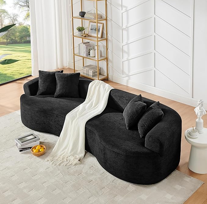 DEINPPA Oversized Modular Couch with 4 Pillows 4-Seater Curved Cloud Sofa Chenille Upholstered Comfy Couch for Living Room Apartment Office No Assembly Needed-Black