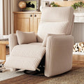 LINSY 360 Swivel Recliner Chair Nursery Glider Rocking Chair with 2 Pillows Corduroy Nursing Chair Comfy High Back Adult Rocker Recliner for Small Spaces Nursery Bedroom Living Room (Beige)