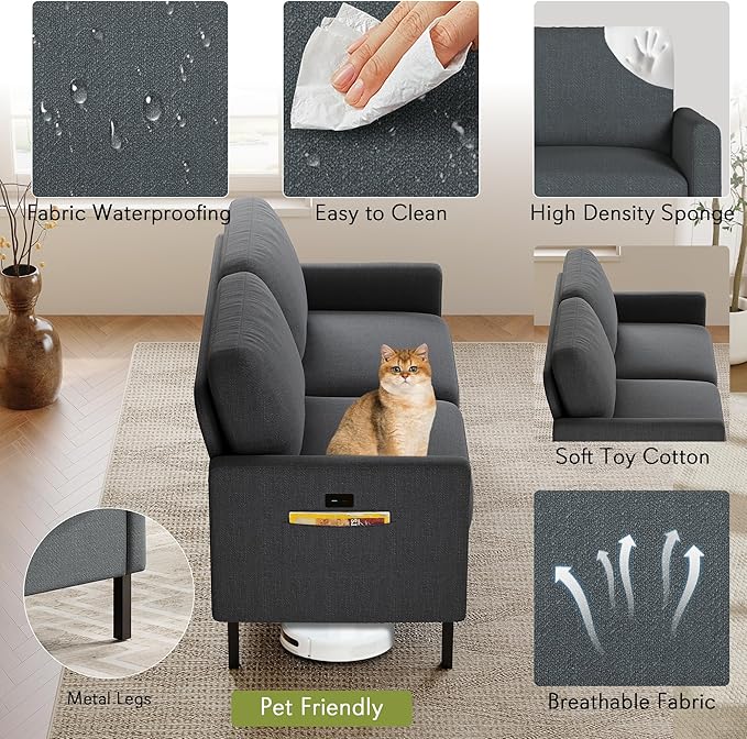 STHOUYN Modern 3-Piece Living Room Set 72 Grey 3 Seater Couch and 56 Loveseat with USB Ports Small Couch and Chair Set for Small Space Apartment Office (Grey 1 Chair + 1 Loveseat + 1 Couch)