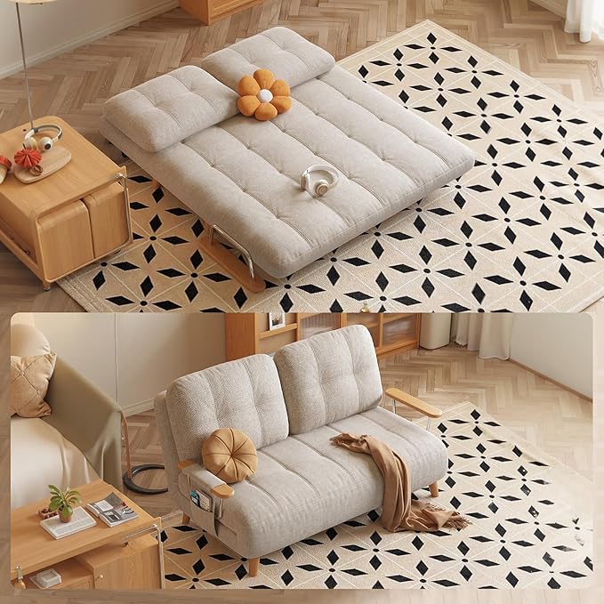 5-in-1 Single Convertible Sofa Bed with Storage 5-Position Adjustable Backrest Modern Compact Sleeper Chair for Small Spaces 28 for Guest Room or Living Room