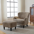 Christopher Knight Home Winnie Accent Chair and Ottoman Set Living Room/Bedroom Wooden Comfy Reading Chair with Footrest Stool Boucle Upholstered Wingback Single Sofa Brown