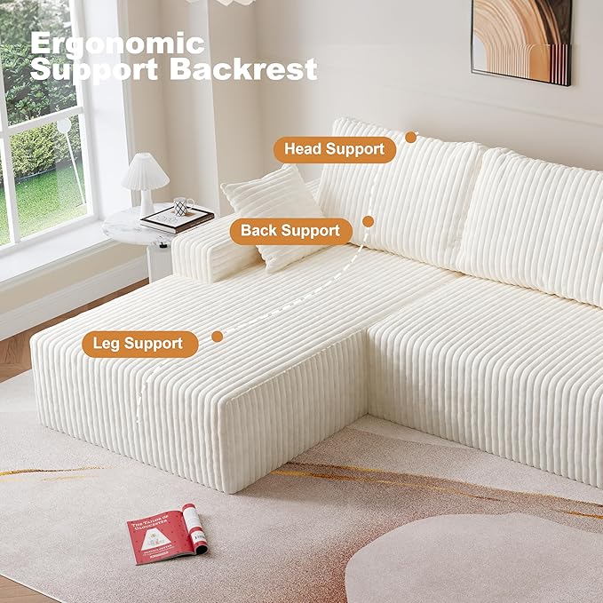 Modular Sectional Sofa 3-Seat L-Shaped Cloud Couch with Memory Foam Oversized Chaise for Living Room Breathable Fabric &amp Removable Cover