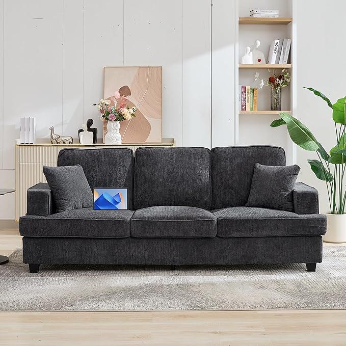 Couches for Living Room 89 inch Cloud Couch Sofa in Chenile with Extra Comfy Soft Deep Seats Modern 3 Seater Sofas for Living Room Bedroom Office Apartment Grey