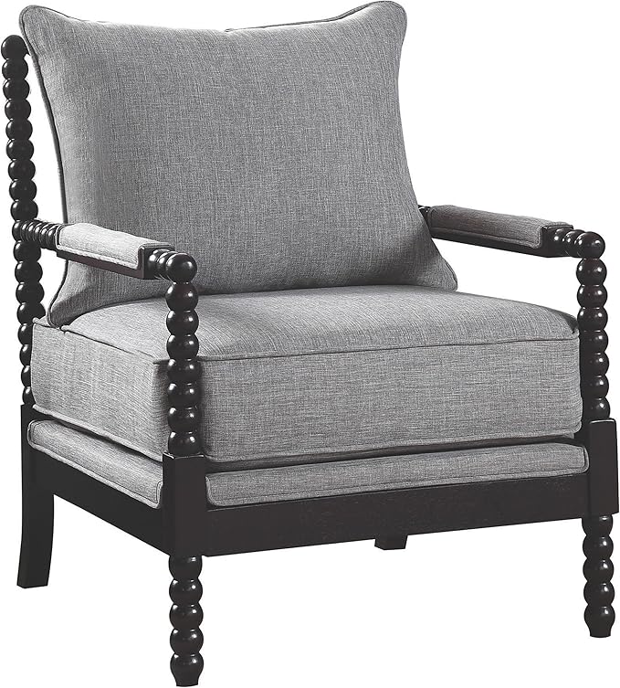 Coaster Home Furnishings - Blanchett - Upholstered Accent Chair with Track Arms Decorative Spindle Back Posts and Navy Awning Stripes - Living Room - Gray and Black - 903824