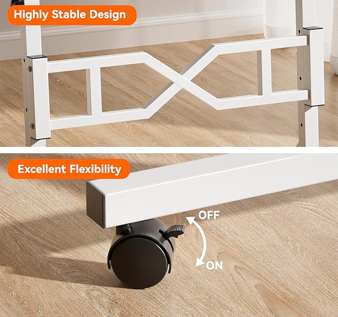 Small Standing Desk with Wheels 29.5-45.3 Inch Adjustable Height Portable Treadmill Desk Rolling Computer Table for Walking Pad with a Cup Holder and a Hook