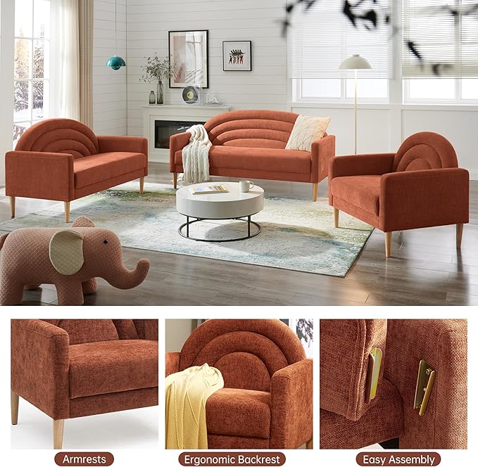 Accent Chair Reading Chair with Armrest Small Comfy Chair for Small Spaces Modern Linen Upholstered Armchair for Bedroom &amp Living Room Single Sofa Chair with Wood Legs Easy Assembly (Ocher)