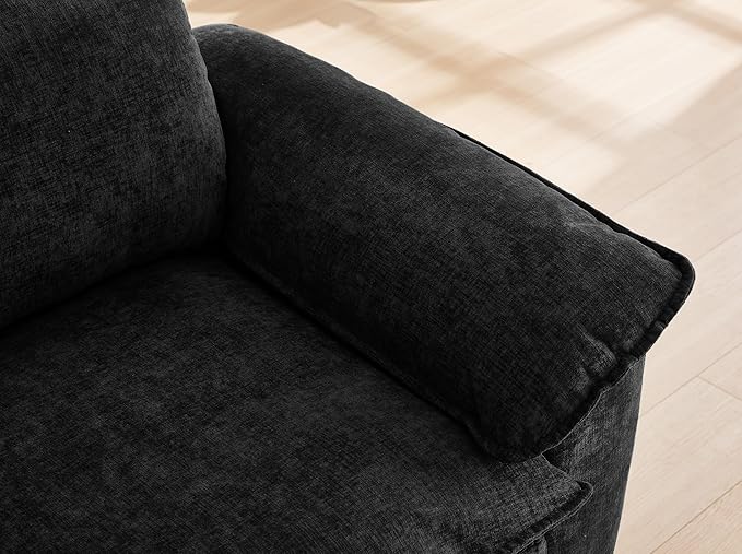 51-Inch Wide Oversized Chenille Recliner Sofa Ottoman with Storage - Upholstered Lounge Chair (Black)