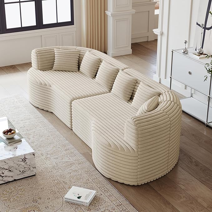 KEIKI 106.3 Curved Sectional Sofa Oversized Cloud Couch with 6 Pillows Deep Seat Sofa for Living Room Guest Bedroom No Assembly Required Beige