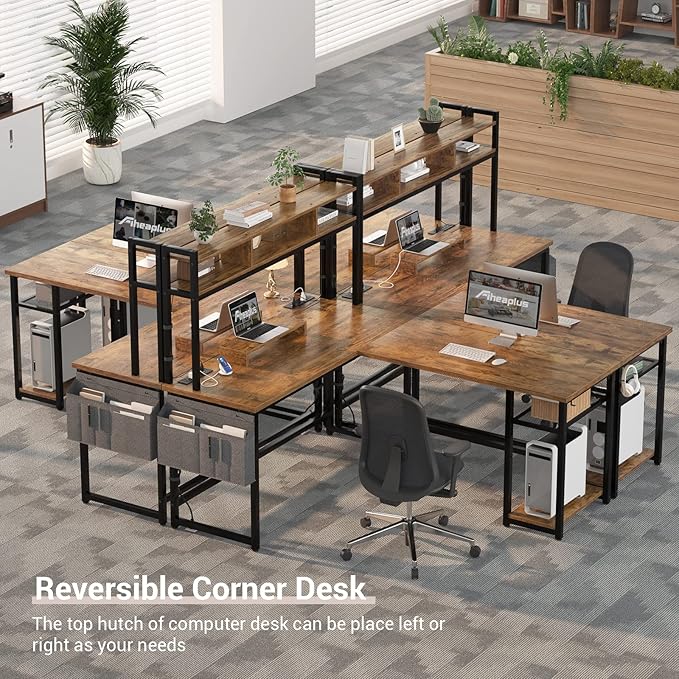 Aheaplus L Shaped Gaming Desk 59 Gaming Desk with Power Outlet and Led Lights Reversible L Shaped Computer Desk with Hutch &amp Monitor Stand Home Office Desk L Shaped Corner Desk Rustic Brown