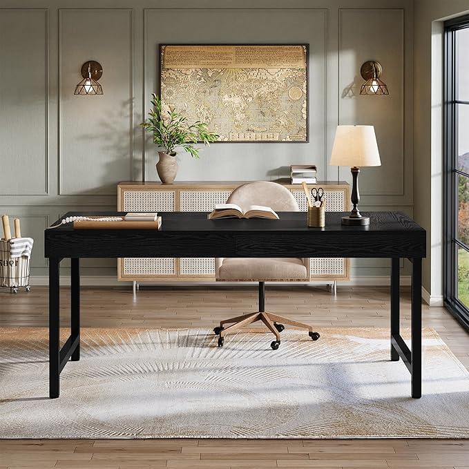 Tribesigns 55 Industrial Executive Desk for Home Office Rustic Simple Computer Laptop Desk with Strong Metal Legs Study Writing Table Business Workstation Small Conference Table Black