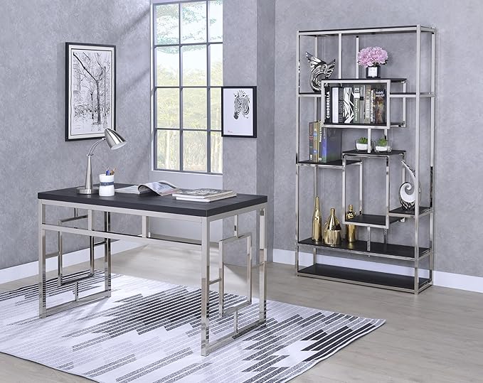 Steve Silver Furniture Alize Desk 47-Inch Rectangular Contemporary Style Desk Home Office/Laptop/Work Desk Chrome Base 47 L x 24 W x 30 H Charcoal