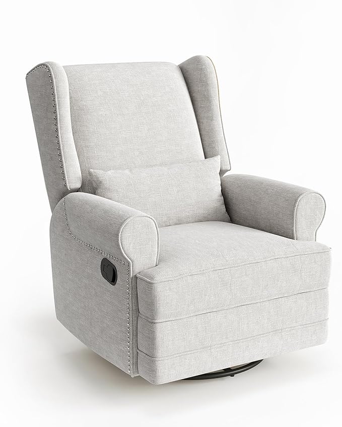 Swivel Recliner Chair with Extra Large Footrest Comfy Upholstered Glider Rocking Chair for Living Room Bedroom and Ofice Grey