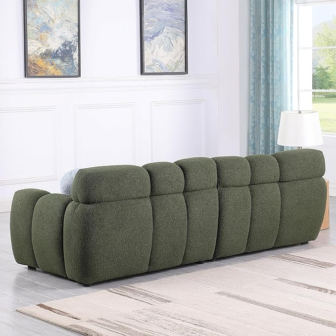 GNIXUU 86.5” Boucle Cloud Sofa Modern Large Tufted 3 Seater Sofa Couch with 2 Pillows Comfy Marshmallow Sectional Couches for Living Room Bedroom Apartment(Green)