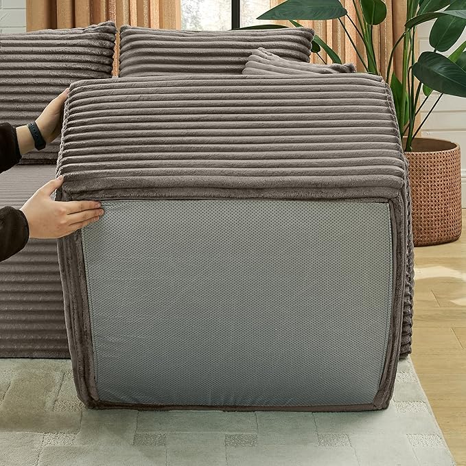 L-Shaped Cloud Sectional Couch Right Facing Modular Compressed Boneless Sectional Sofa with Chaise Lounge Plush Corduroy Boneless Corner Sofa for Living Room