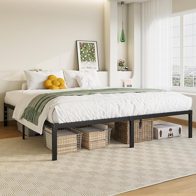 Allewie King Size Bed Frame 14 inch Metal Platform Beds with Storage Space No Box Spring Needed and Easy Assembly Black