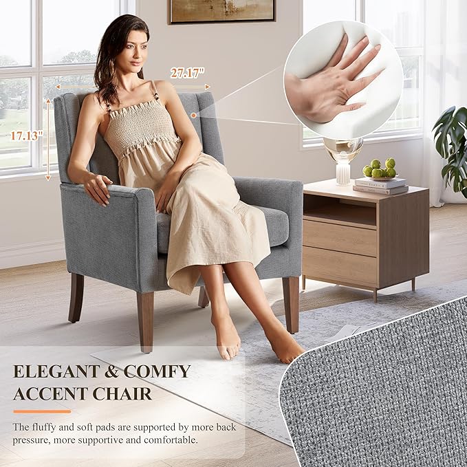 Accent Chairs for Living Room Mid-Century Wooden Fabric Living Room Chairs Arm Chair Side Chairs for Living Room Bedroom Reading Nook