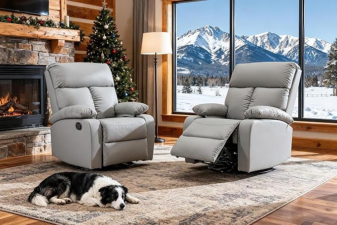 Swivel Rocker Recliner Rocking Chair Nursery Small Rocker Recliners for Small Spaces Living Room Bedroom Nursery RV Light Grey