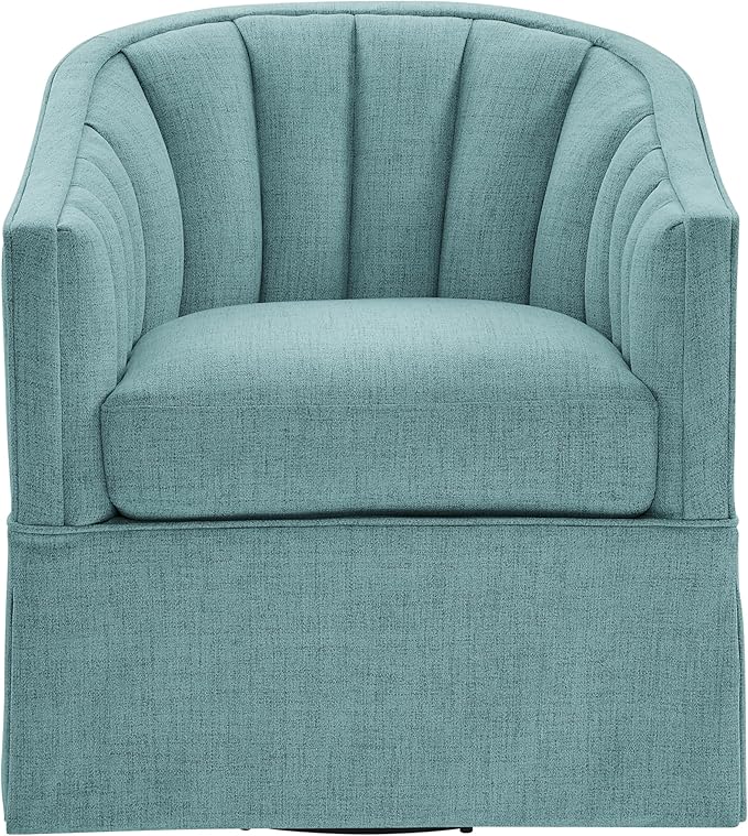 LifeSky Swivel Accent Chair Coastal Style Upholstered Armchair: 360 Degree Rotating Reading Chair with Curved Backrest &amp Textured Fabric - Wood Frame Living Room Seating for Coastal Home Decor &am