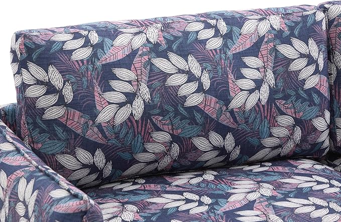 Christopher Knight Home Brena Modern Fabric Upholstered Loveseat Sofa Wooden 2 Seater Sofa Couch with Deep Seat Comfy Cloud Couch for Living Room Bedroom Home Office Blue+White
