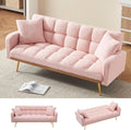 KEIKI 69 Folding Futon Sofa Couch w/Adjustable Backrest Mid Century Modern Loveseat Convertible to Sleeper Bed Small Comfy Teddy Cloud Couch SofaBed for Living Room &amp Bedroom 2 Pillows Pink