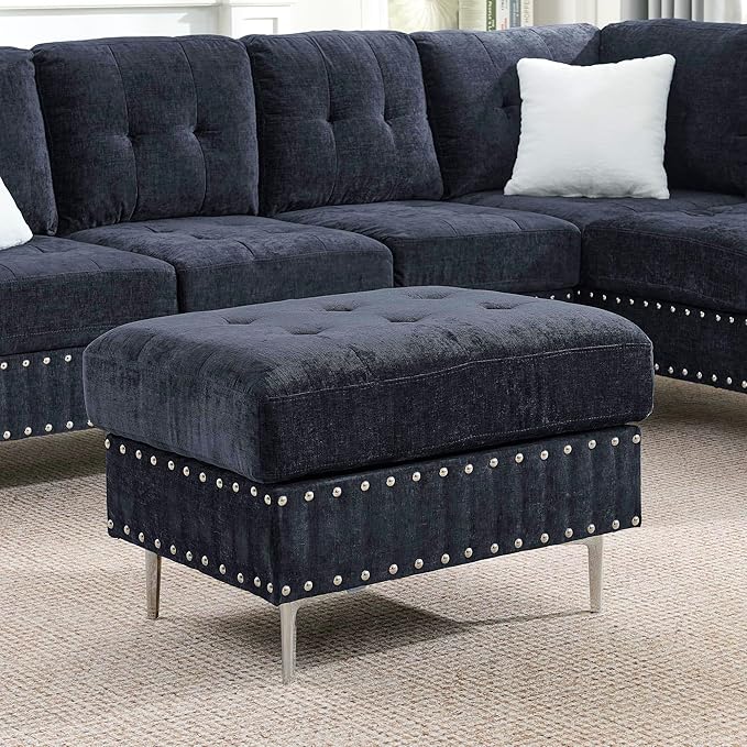 ERYE 102-Inch L-Shaped Corner Sectional Sofa Chenille Upholstered Tufted Corner Sofa Couch with Storage Ottoman and Nailhead DecorModern L-Shaped Convertible Couches